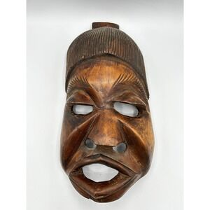 African Tribal Mask Hand Carved Nigerian Wood Art‎ Wall Hanging Warrior Africa